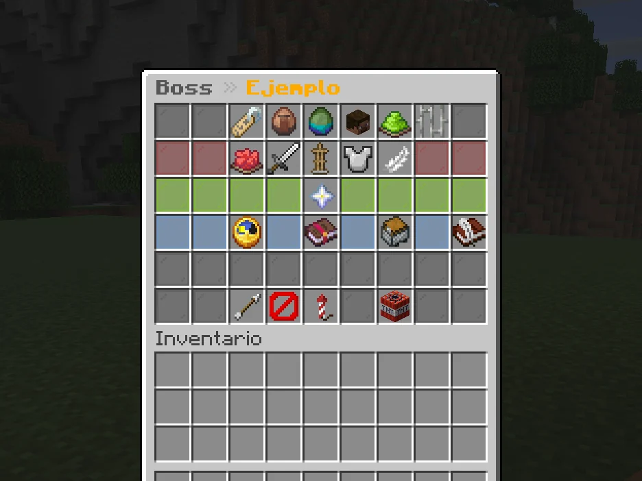 A boss's menu with its sections: look, stats, abilities, loot and gear