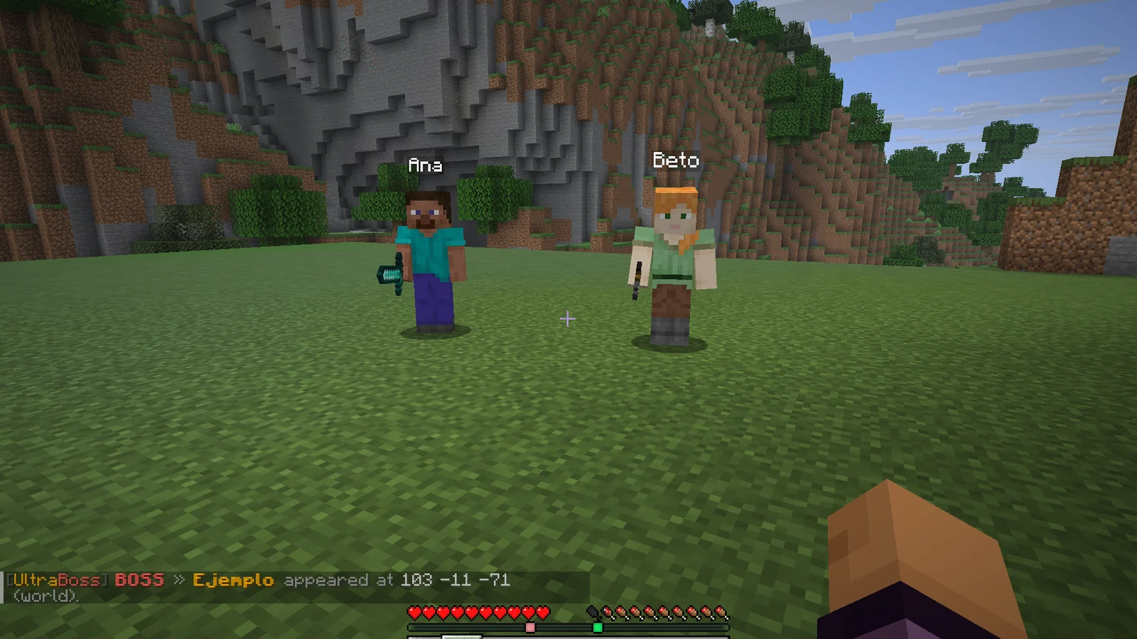 Server chat announcing the boss Ejemplo and its coordinates